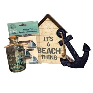 Beach decor Glass bottle, free standing decor, hanging wall decor, sailboat NWT!